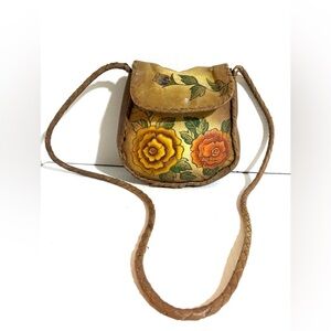 Aldo vintage Yellow and Orange Floral distressed leather Crossbody Bag